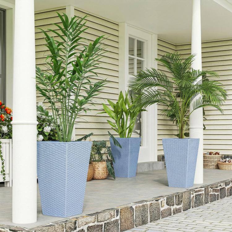 Alt View 1. PULUZ - Tall Planters for Outdoor Plants Set of 3, 24 In Taper Planters with Drainage Holes, Rattan Decor Plant Pots - Light Gray.