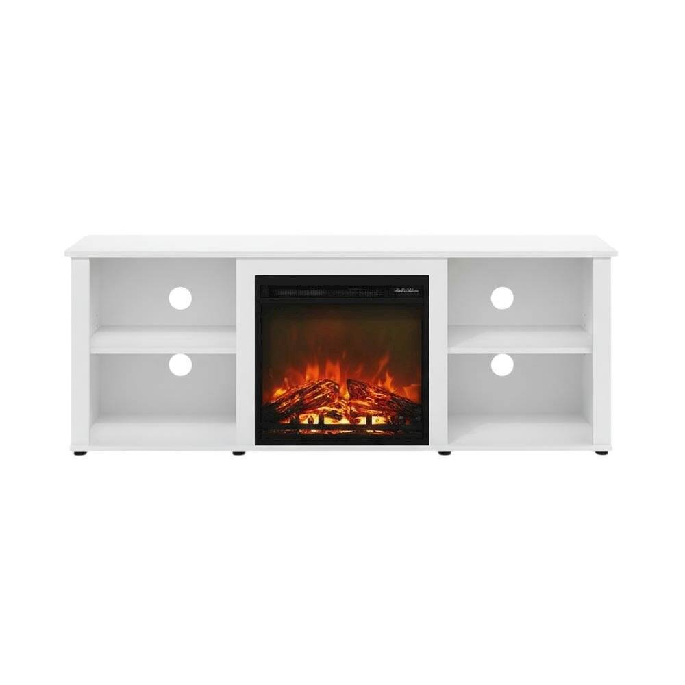 Alt View 3. FurniFact - Solid White TV Stand with Fireplace and Wood Construction for Living Room - White.