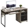 Bestier - 55inch Executive Computer desk with Keyboard Tray Modern Storage File Drawer Fluted Panel 2 Hooks - Grey Wash