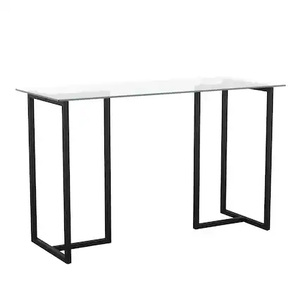 Front. Martha Stewart - Eli Tempered Glass Top Office Desk - Clear Top/Oil Rubbed Bronze Frame.