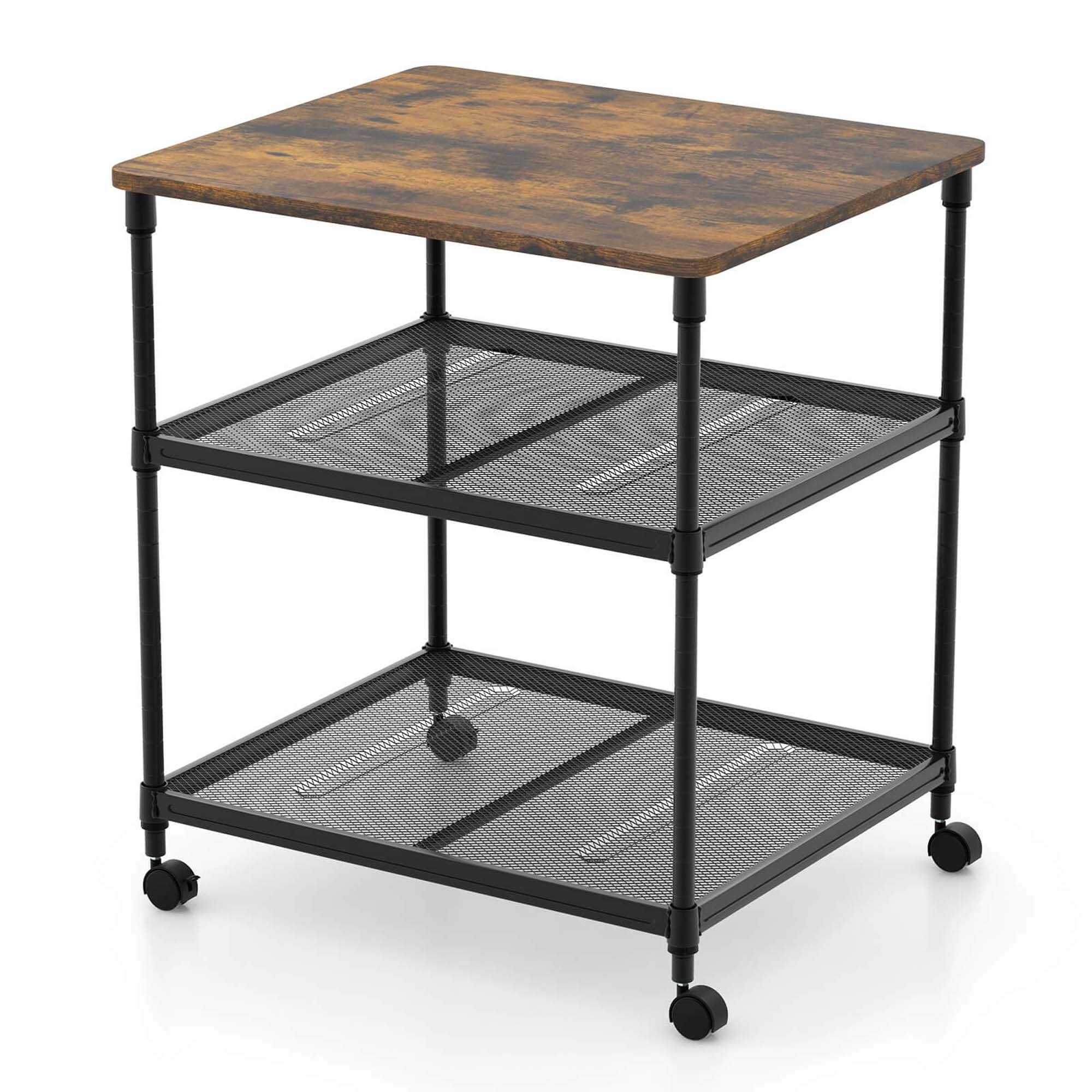 Alt View 9. Costway - Costway 3-Tier Printer Stand Rolling Fax Cart with Adjustable Shelf & Swivel Wheel Brown - Brown.