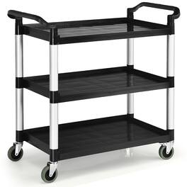 Costway - 3-Shelf Utility Service Cart Aluminum Frame 490lbs Capacity w/ Casters - Black,Silver