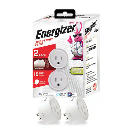Energizer Smart WiFi Plug
2 Pack
Grouping
15 Amps of Power
Voice Control
Works with Google Assistant, Alexa, Siri Shortcuts
Easy Setup
Smart Power