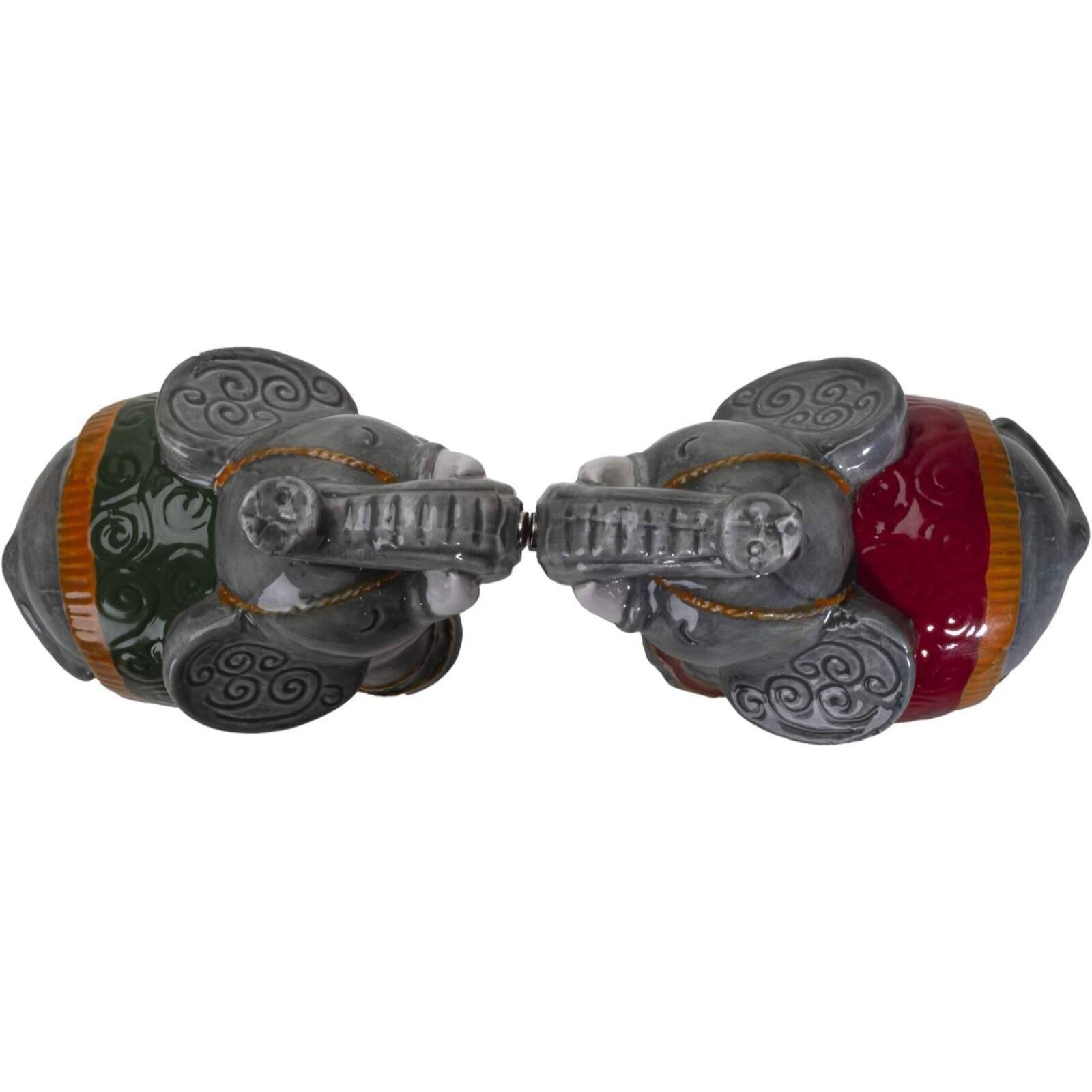 Left. Pacific Trading - Raja Elephants Ceramic Magnetic Salt and Pepper Shakers Set - Multicolor.