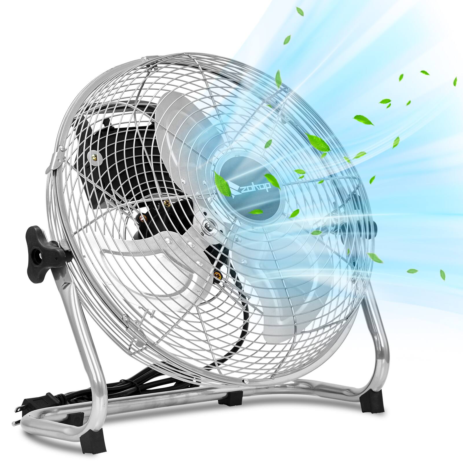 Left. Winado - MFL-300 12" 3-Speed High Velocity Heavy Duty Metal Floor Fan with handle, 3183 CFM, 90°~180°-Degree Tilt, Powerful - Silver.