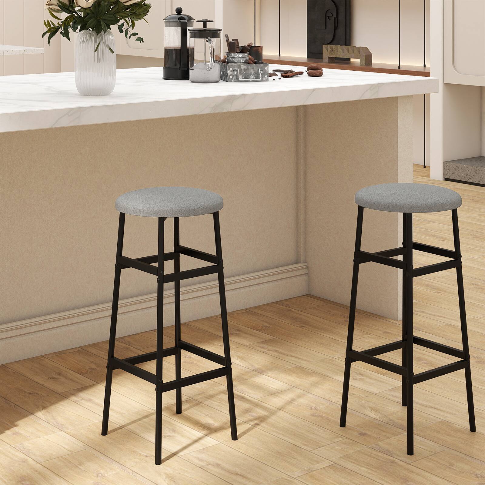 Alt View 1. Gymax - Gymax Bar Stools Set of 2 w/ Sturdy Metal Frame and Footrest for Kitchen Island Black & Gray - Grey.