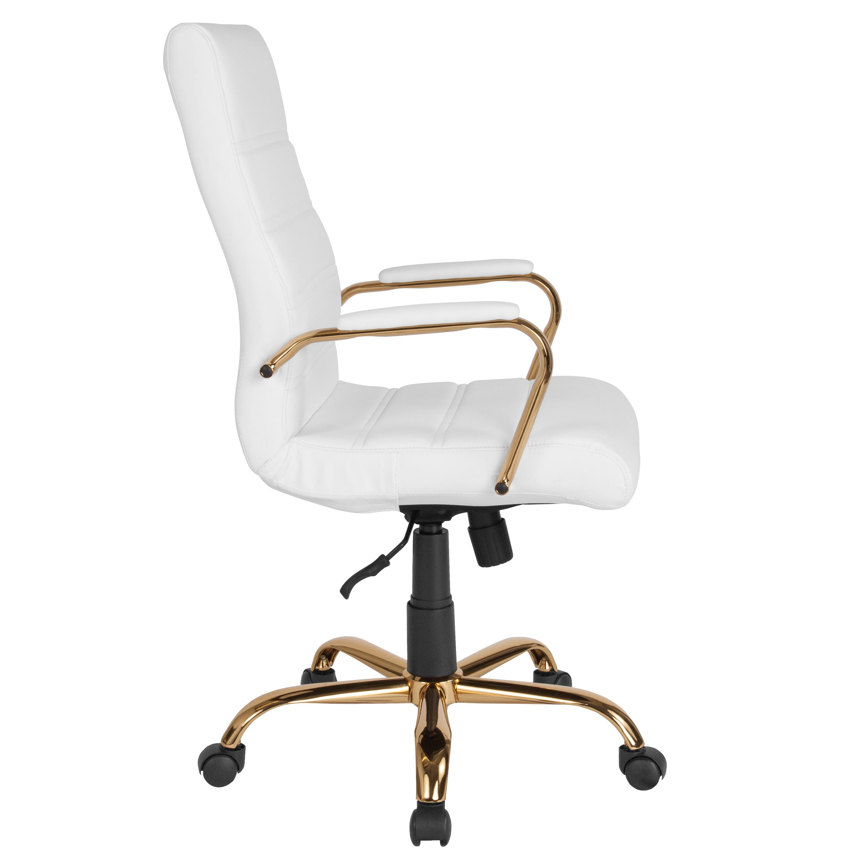 Alt View 6. Emma + Oliver - High Back Executive Swivel Office Chair with Metal Frame and Arms - White LeatherSoft/Gold Frame.