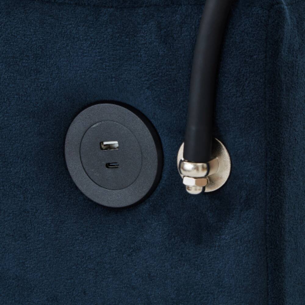 Alt View 6. LUCKY ONE - 42.5" Modern Chaise Lounge Armchair Sofa w/ Storage Ottoman USB Cup Holders Phone Holder - Blue.