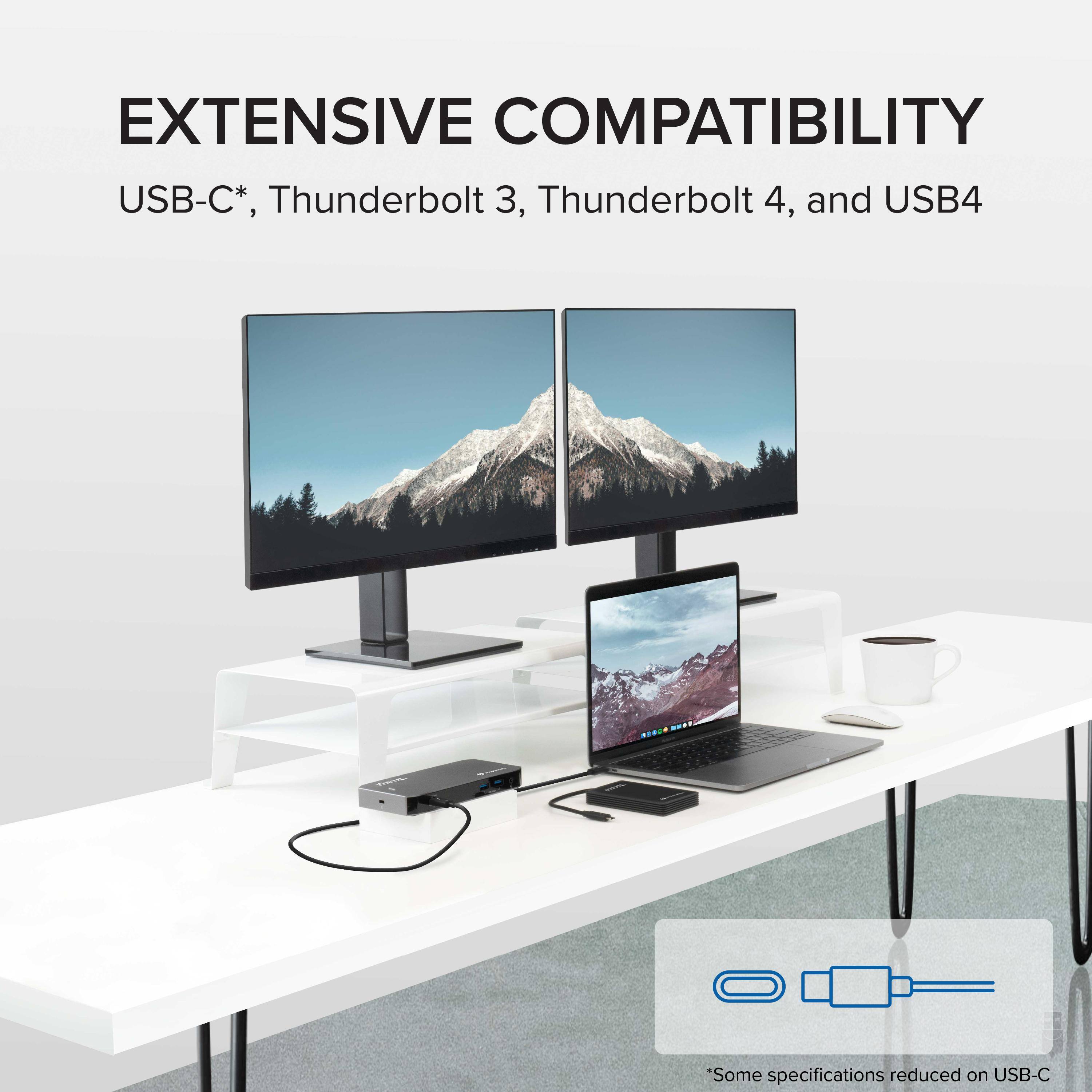 Extensive compatibility: USB-C*, Thunderbolt 3, Thunderbolt 4, and USB4. *Some specifications reduced on USB-C.