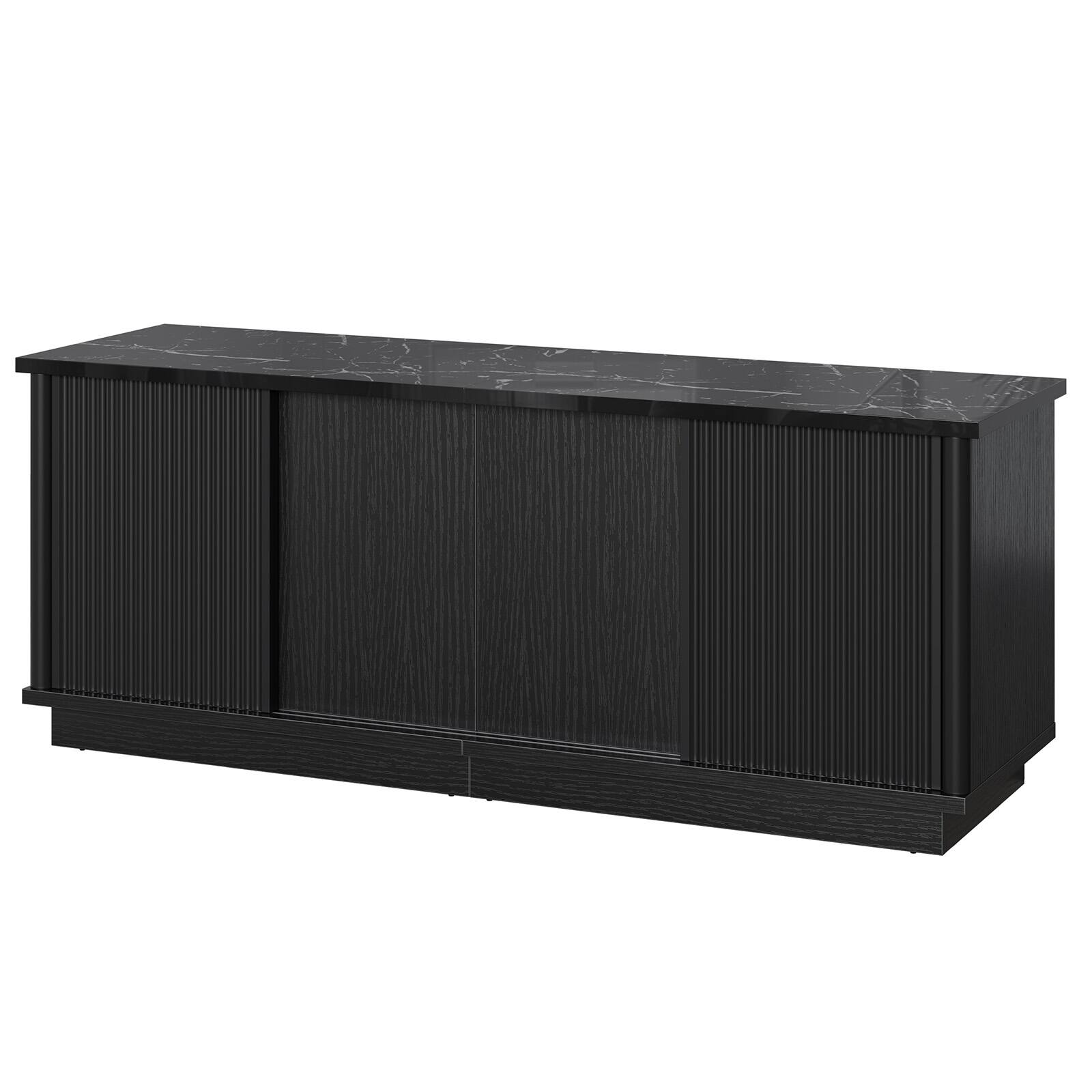 Alt View 6. Bestier - 65" TV Stand for 70" TVs, Modern Fluted Medium Console Entertainment Center with Sliding Doors - Black Marble.