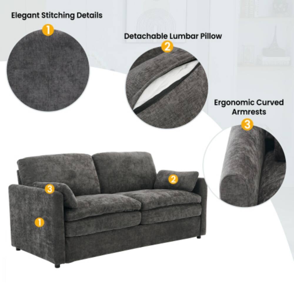 Elegant Stitching Details  
1. Detachable Lumbar Pillow  
2. Ergonomic Curved Armrests