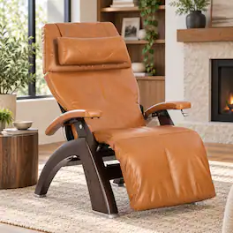 Human Touch - Perfect Chair PC-420 Classic Manual Plus Zero Gravity Recliner with Solid Wood Base - Dark Walnut / Saddle Premium Leather / Supreme
