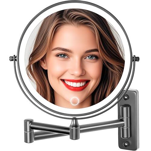 Earthley Blooms - Wall Mounted Lighted Makeup Mirror Nickel 1x 20x Magnifying With Light Led Lights Dimmable 5000mah Rechar - 20x-luxury Black Nickel