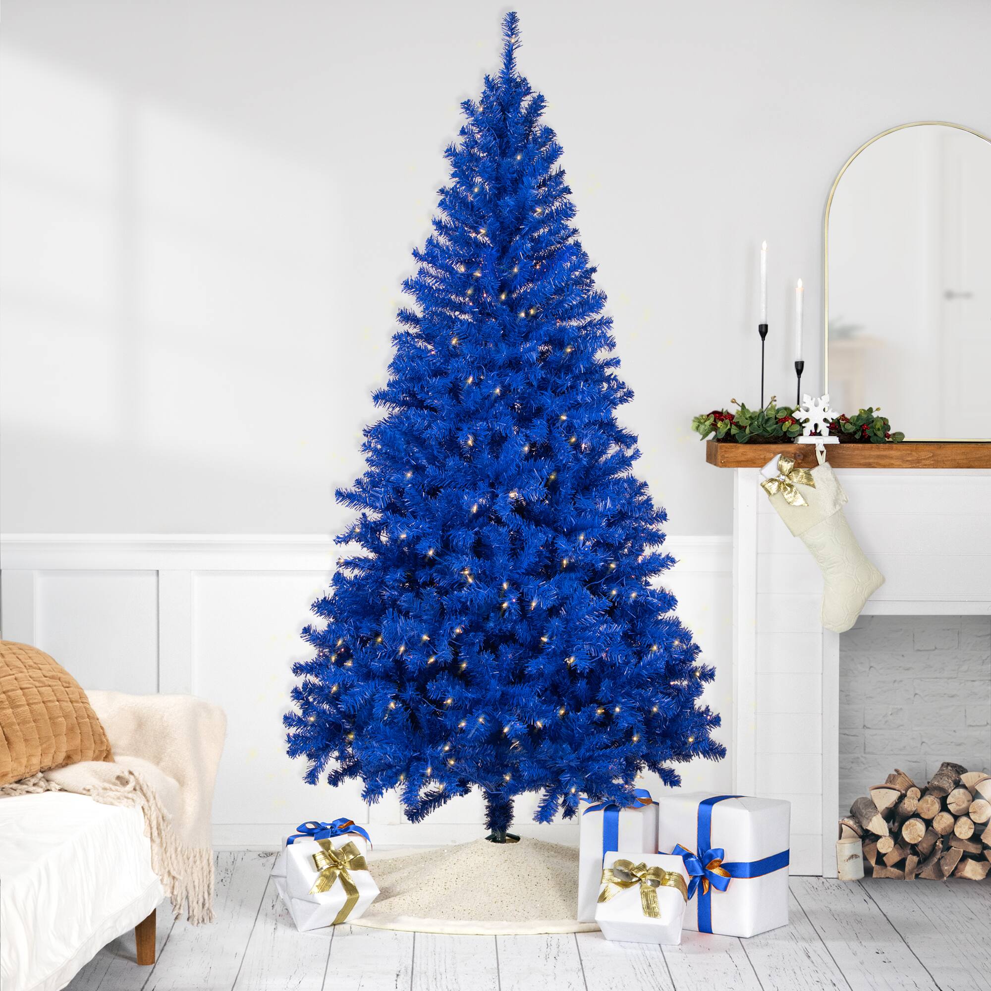 Northlight - Pre-Lit Medium Pine Artificial Christmas Tree - 6' - Royal Clear Lights - Blue