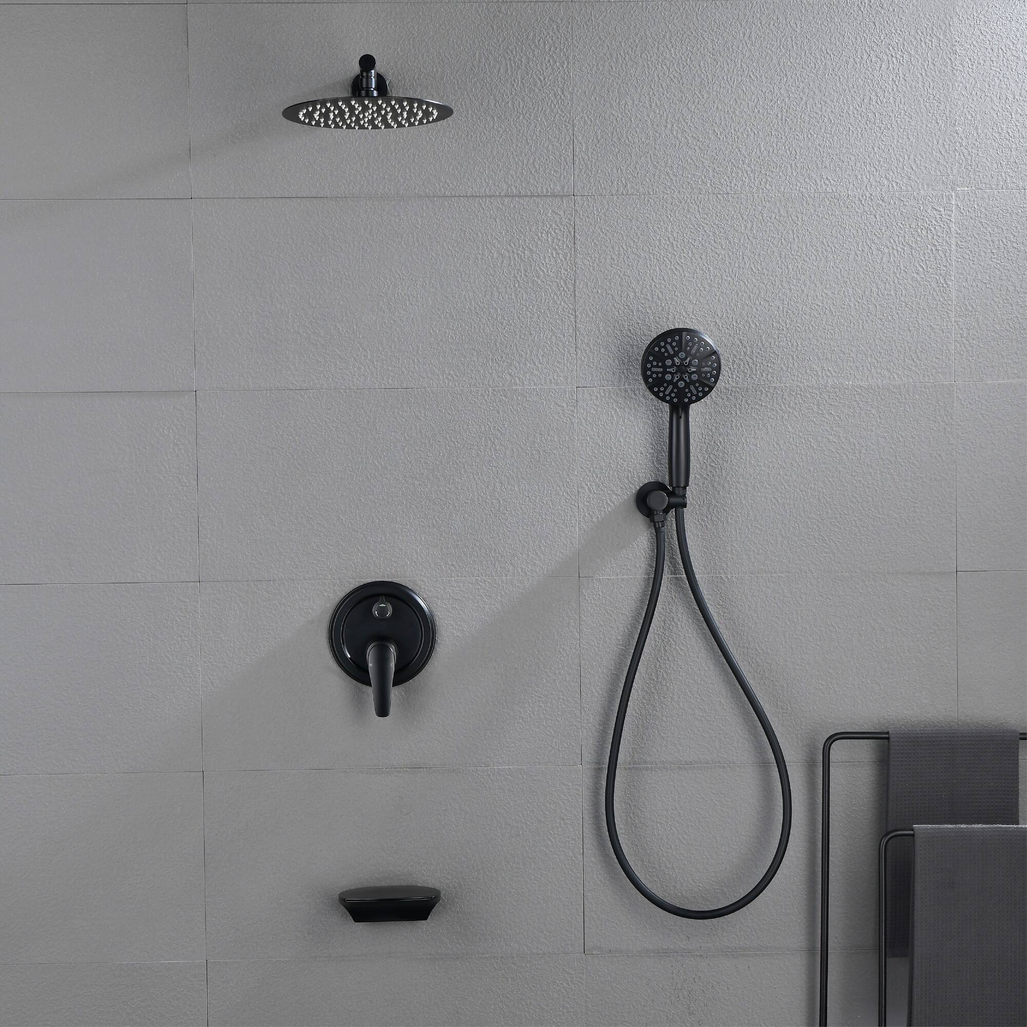 Alt View 1. Boyel Living - Matte Black 10-Inch Rain Shower System Brass SUS304 3-Function Valve 7-Function Handheld cUPC - Black.