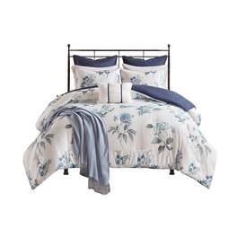 Gracie Mills - Marlin 7 Piece Printed Seersucker Comforter Set with Throw Blanket - Blue