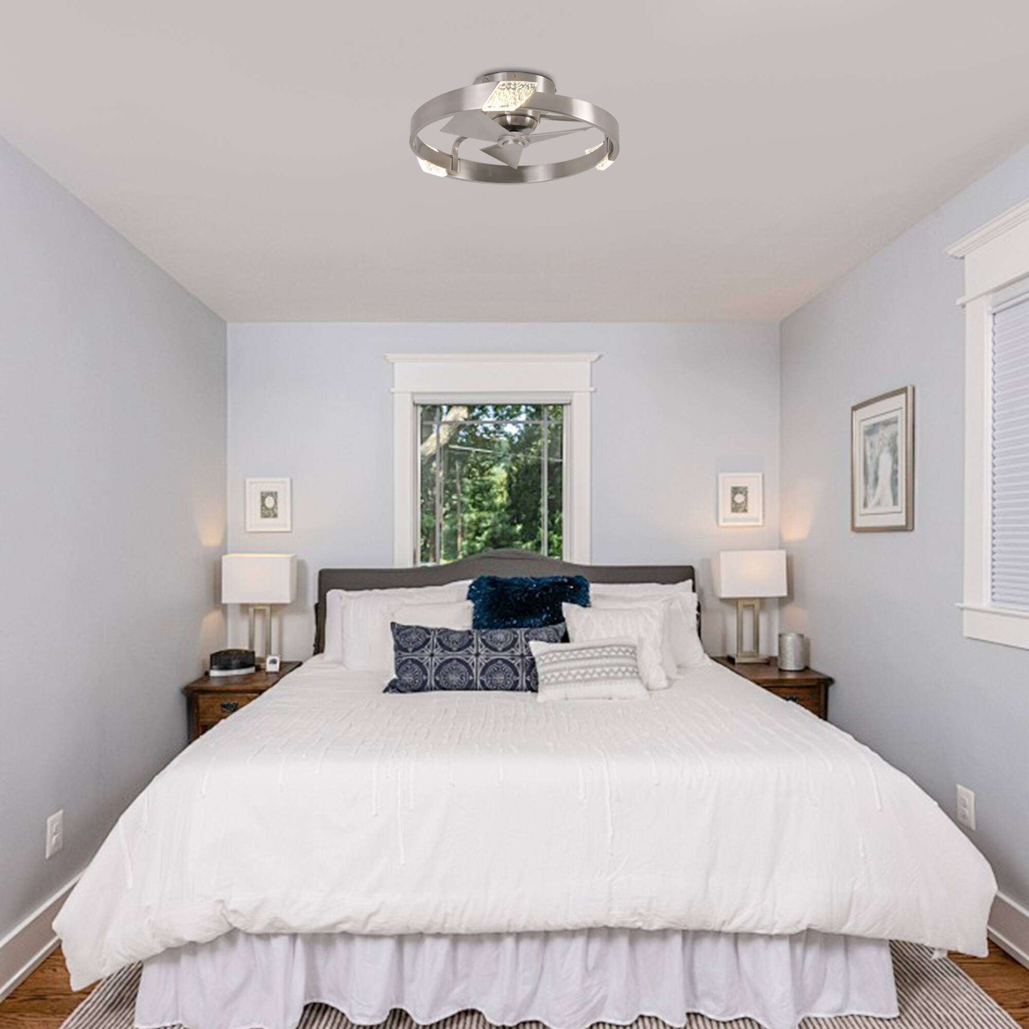 Back. Parrot Uncle - 20" Modern Sand Nickel Dimmable LED Low Profile Small Ceiling Fan with Remote and Light - Nickel.