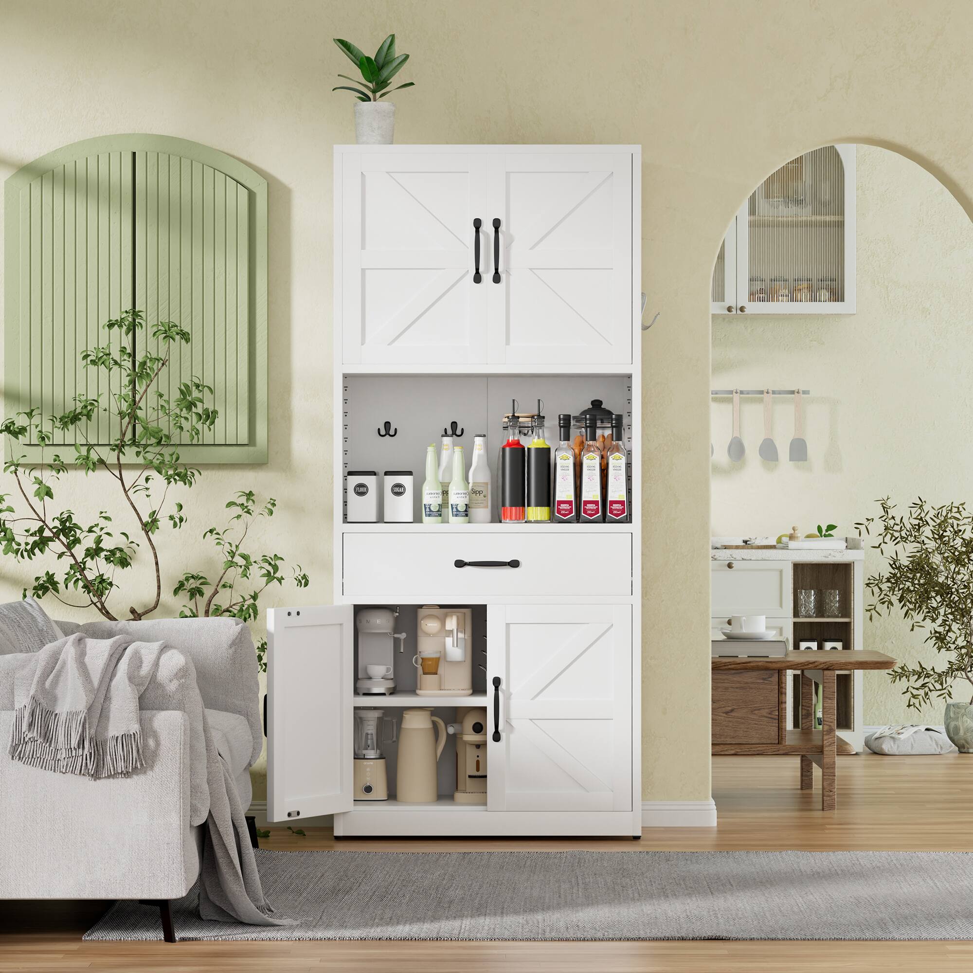 Angle. Anysun - Anysun 71 "H Suitable Design Steel Storage Cabinet with Built-In Hooks and Quiet Drawer, Assembly Required - White.