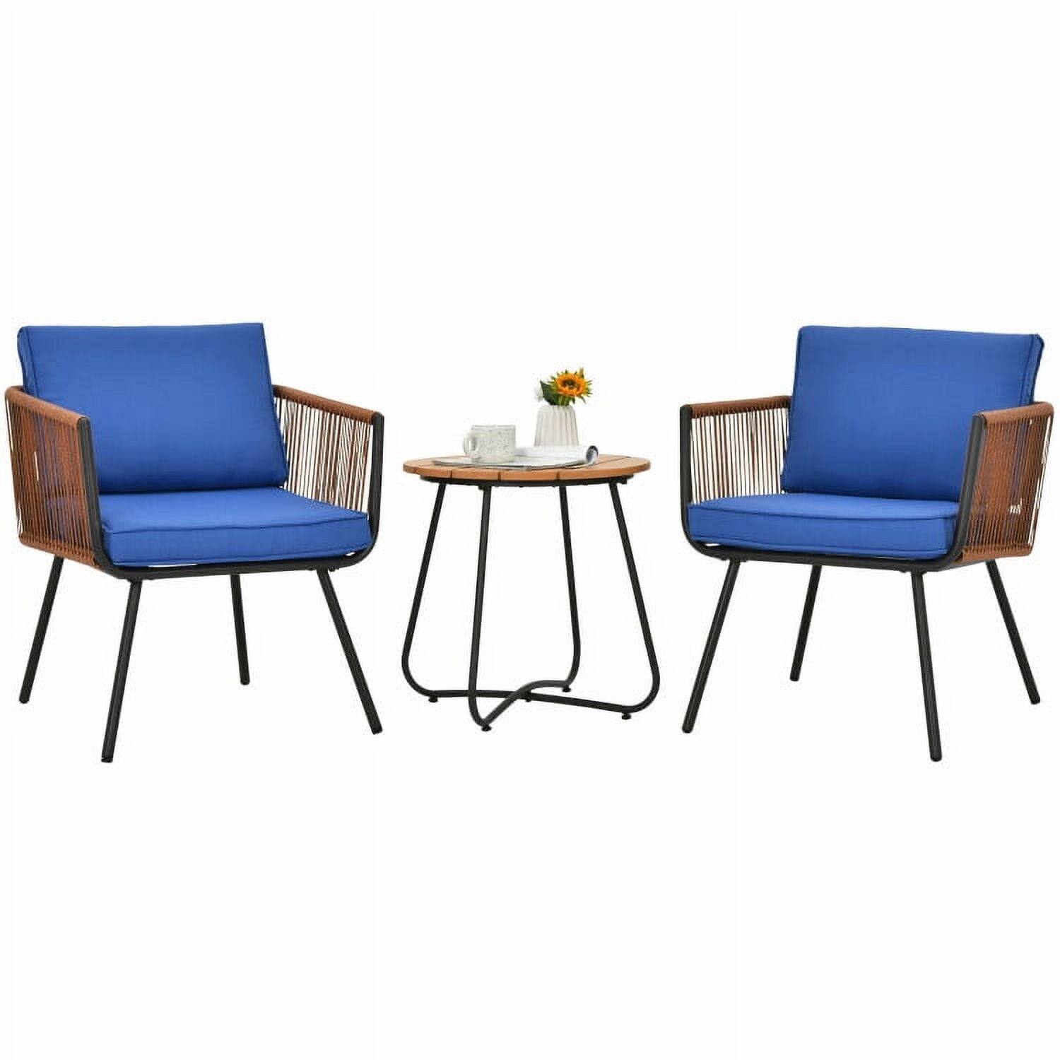 Alt View 6. Kadyn - 3 Pieces Patio Bistro Furniture Set, Outdoor Furniture Garden Conversation Bistro Sets with Armrest and Soft Cushions - Blue.