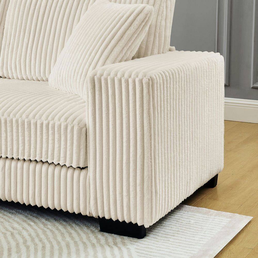 Angle. Kadyn - Modular Sleeper Sectional with Ottoman, L-Shaped Corduroy Sofa with Tufted Design, Beige - Beige.