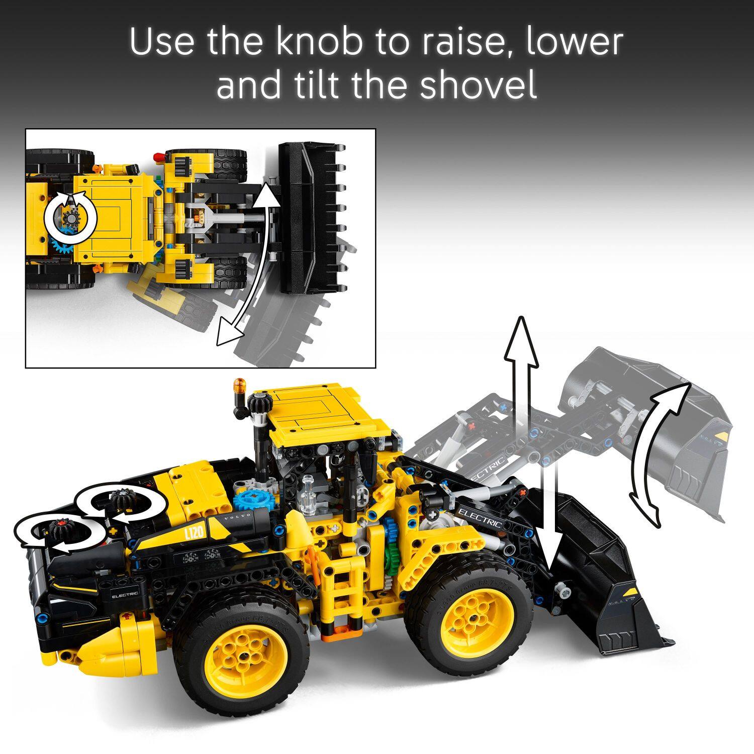 Use the knob to raise, lower and tilt the shovel.