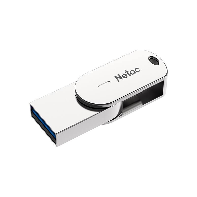 Front. Netac - U785C 64GB USB 3.2 Gen 1 Flash Drive, Type-C & Type-A Dual Interface, Up to 150MB/s Read, Mini Metal Design - Silver.