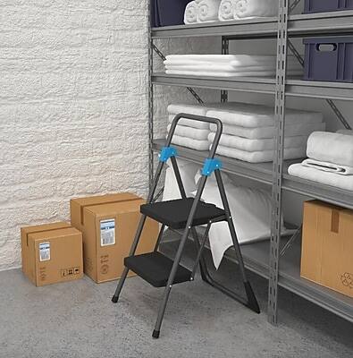 Alt View 1. Cosco - Commercial 2-Step Folding Stool, 300 lb Capacity, Gray - Gray/Black.