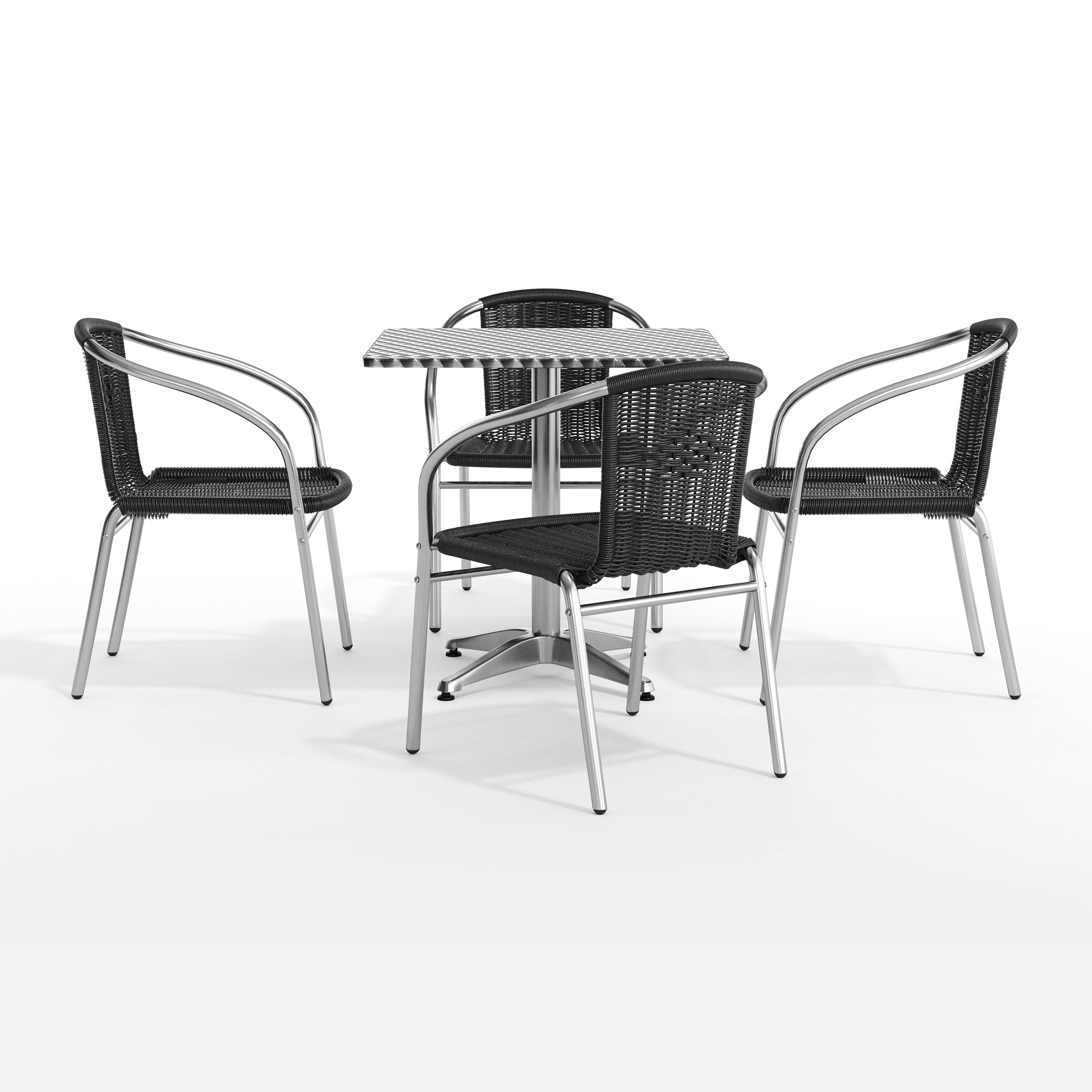 Alt View 10. Emma + Oliver - 27.5" Square Aluminum Garden Patio Table Set with 4 Rattan Chairs - Black.