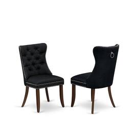 East West Furniture - Parson Chairs - Black Linen Fabric Padded Dining Chairs - Red