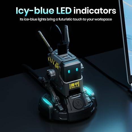 Icy-blue LED indicators  
Its ice-blue lights bring a futuristic touch to your workspace