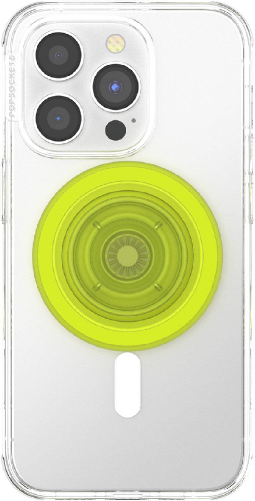 Alt View 1. PopSockets - MagSafe PopGrip Universal Magnetic Grip & Stand with Adapter Ring for Cell Phones - GITD Chartreuly Translucent.