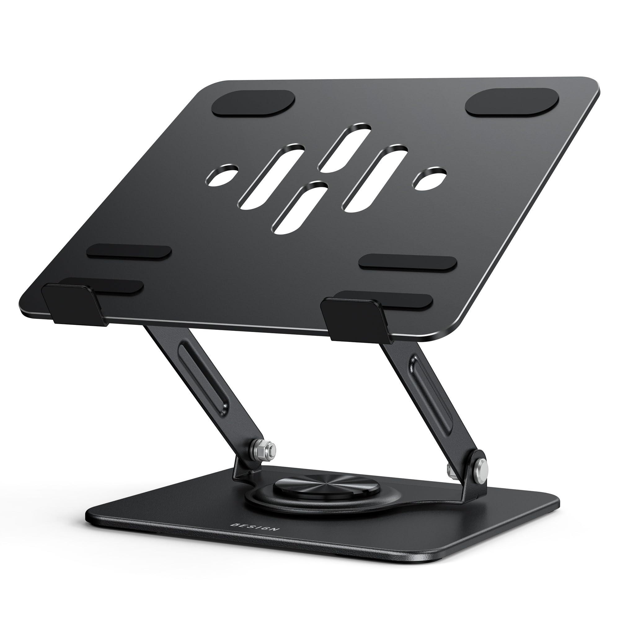 Angle. HongFei - "LS11 Laptop Stand with 360° Rotating Base, Ergonomic Adjustable Notebook Holder, Compatible with Air, Pro, Dell" - Black.