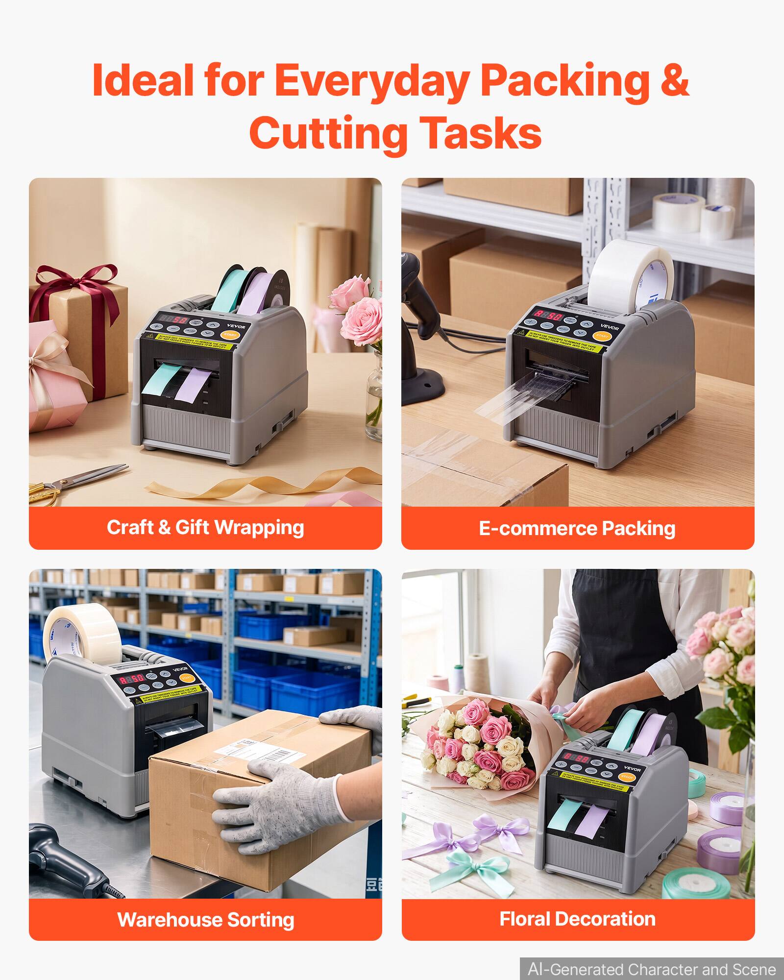 Ideal for Everyday Packing & Cutting Tasks

Craft & Gift Wrapping

E-commerce Packing

Warehouse Sorting

Floral Decoration

AI-Generated Character and Scene