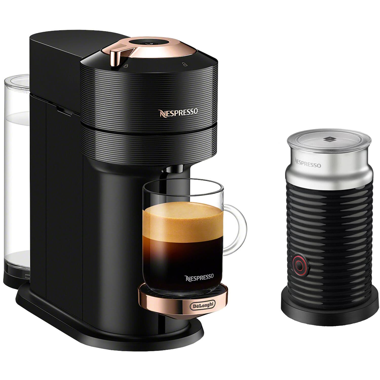 Nespresso - Vertuo Next Premium Coffee and Espresso Maker plus Aeroccino3 Milk Frother in Black - Black Rose Gold