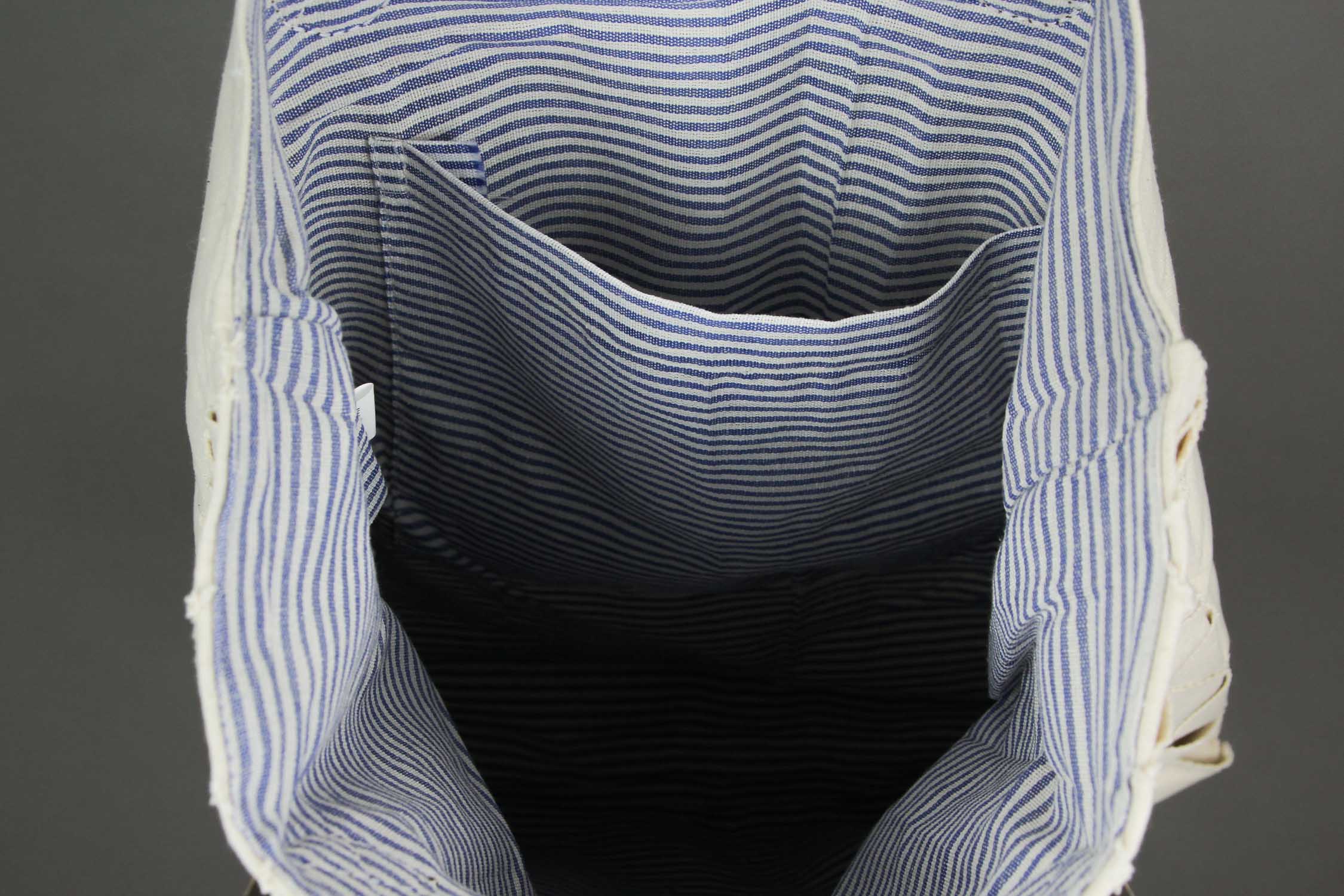 Alt View 2. Audrey's - Lattice Basket Weave Cotton Tote Bag W/ Leather Handles 16 X 15 Inches - Cream.