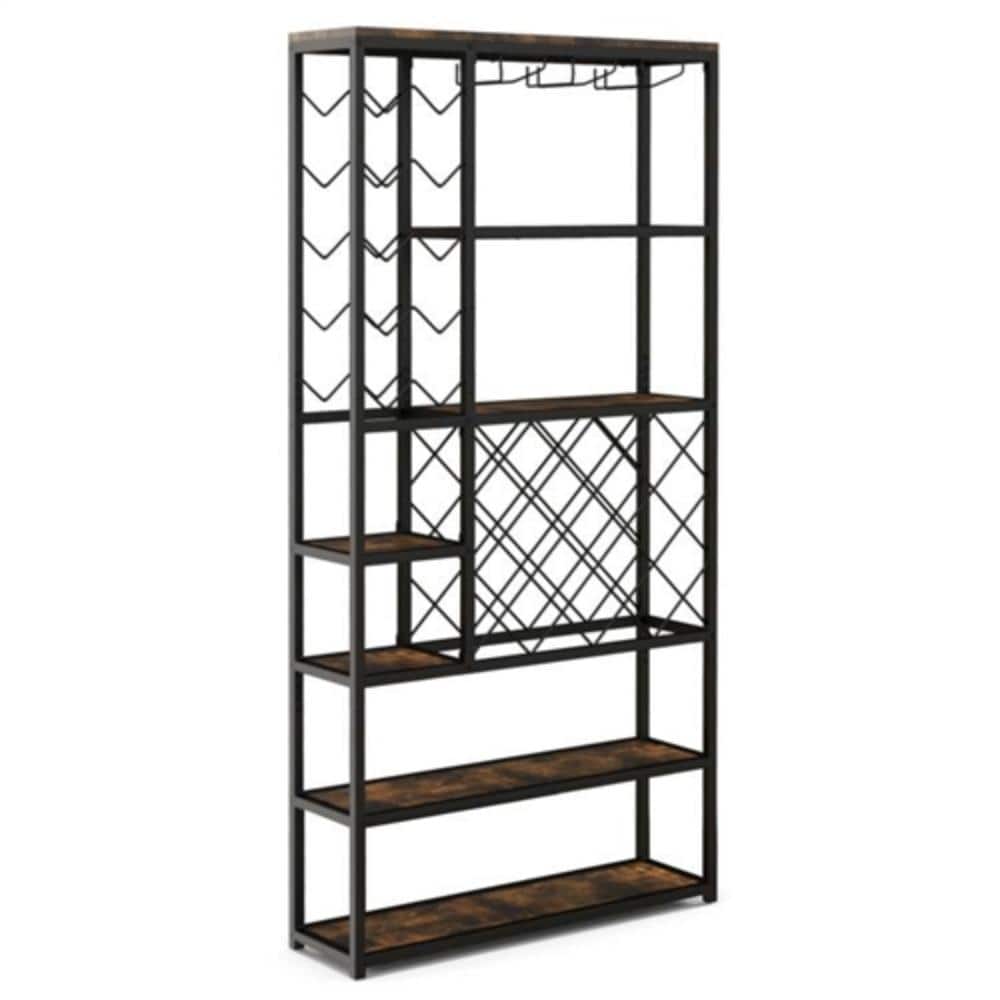 Hivvago - Heavy Duty Industrial Metal Wood 6 Tier Wine Rack Kitchen Storage Shelving Unit - Black, Brown