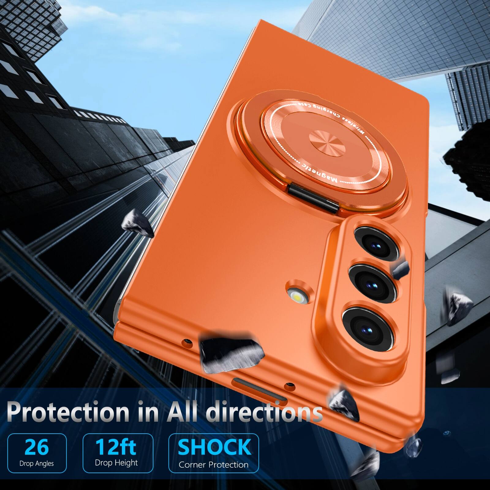 - CN Charging
- Magnetic Protection in All directions
- 26 Drop Angles
- 12ft Drop Height
- SHOCK Corner Protection
