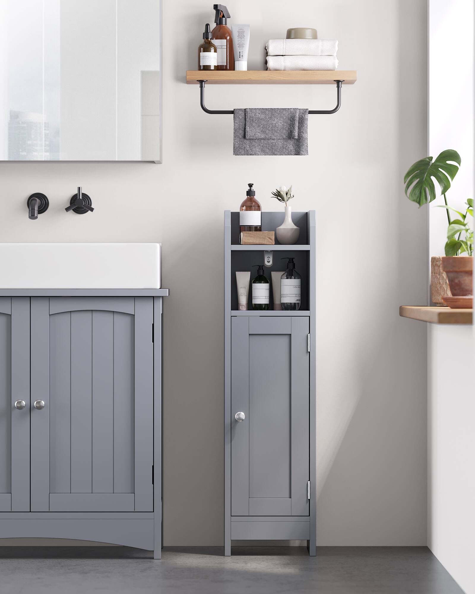 Alt View 4. Songmics Home - Small Storage Corner Floor Cabinet, 7.9 x 7.1 x 31.5 Inches, Narrow Toilet Paper Storage Holder, Adjustable Shelves - Dove Gray.