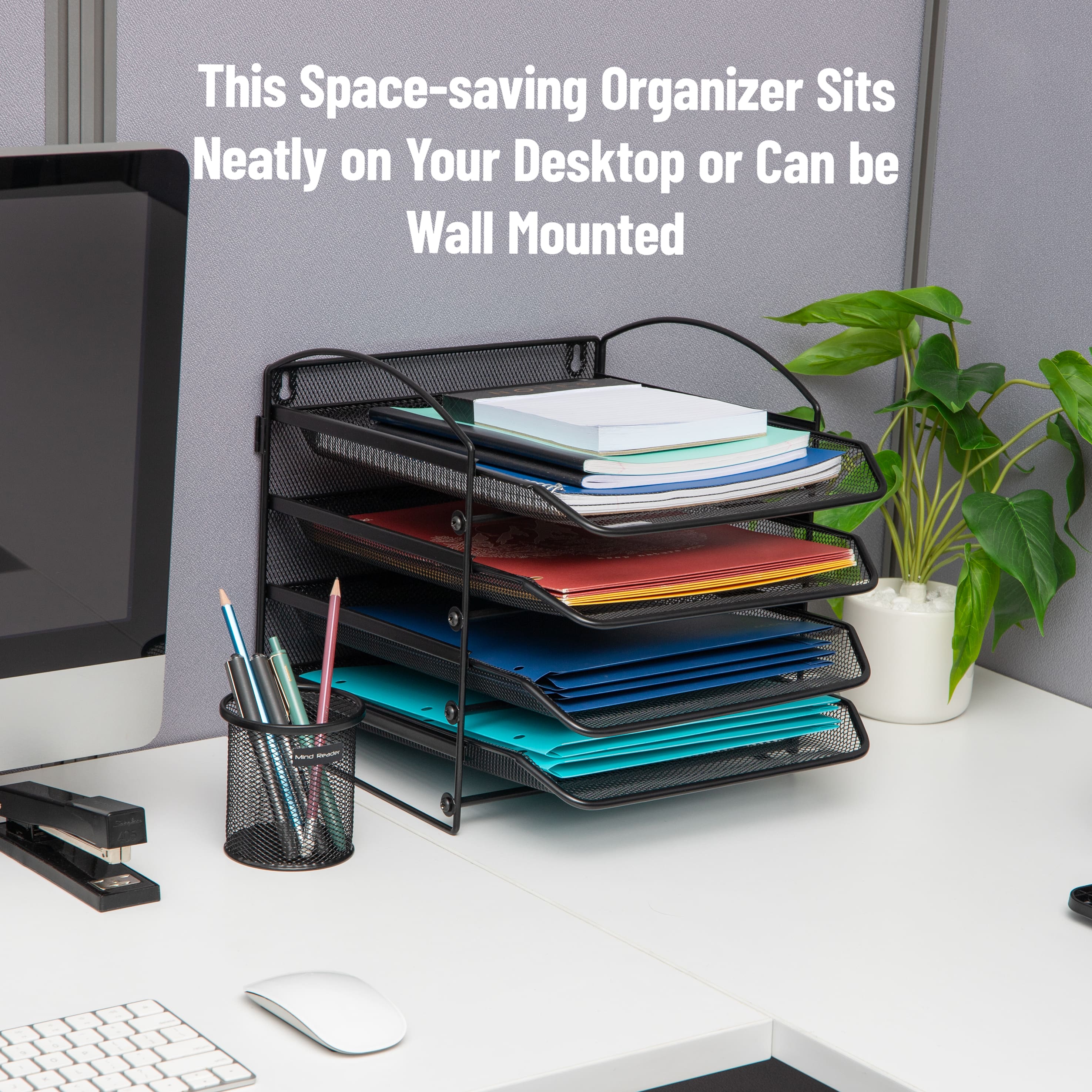This space-saving organizer sits neatly on your desk or can be wall-mounted.