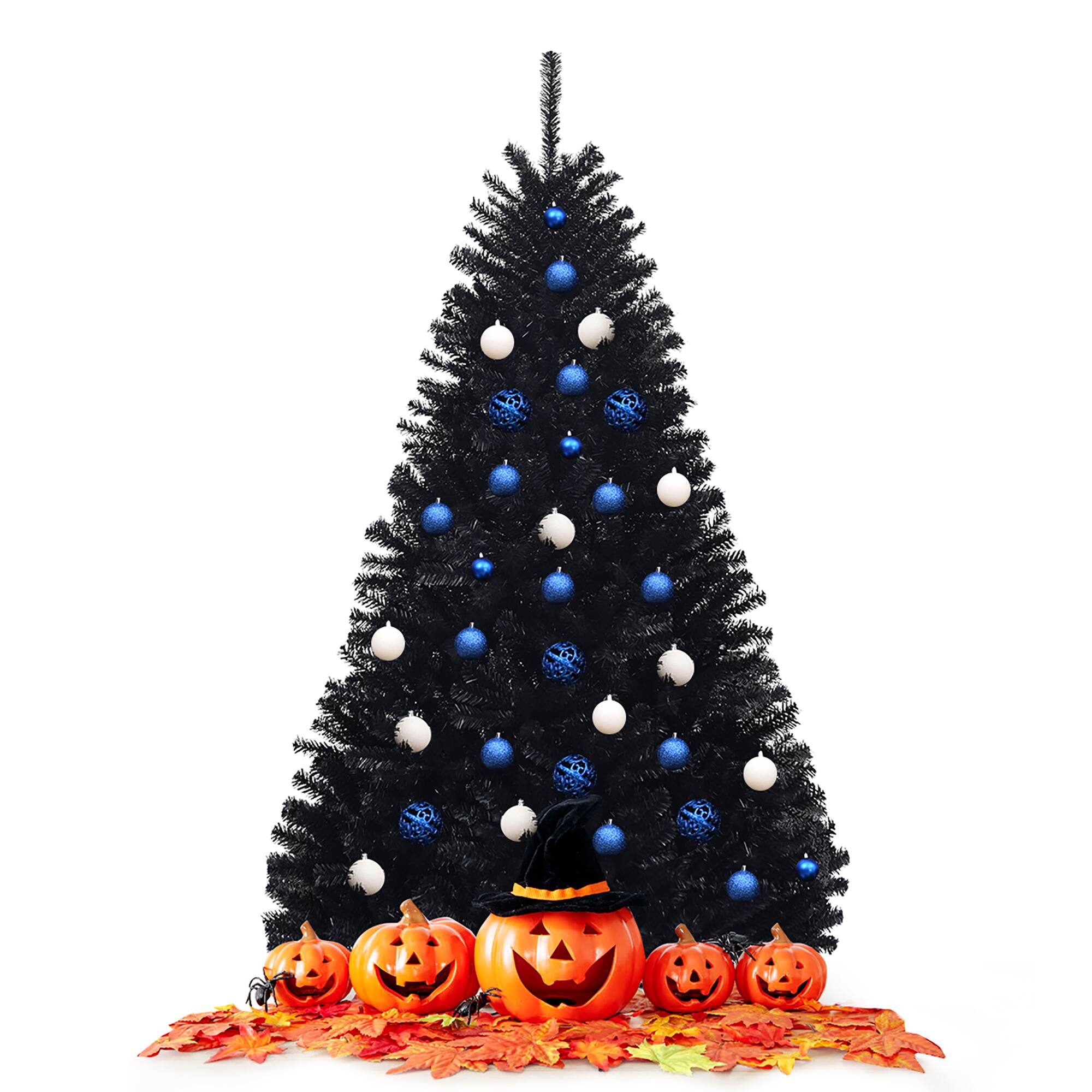Alt View 19. Costway - 6Ft Hinged Artificial Christmas Tree Full Tree with Metal Stand - Black.