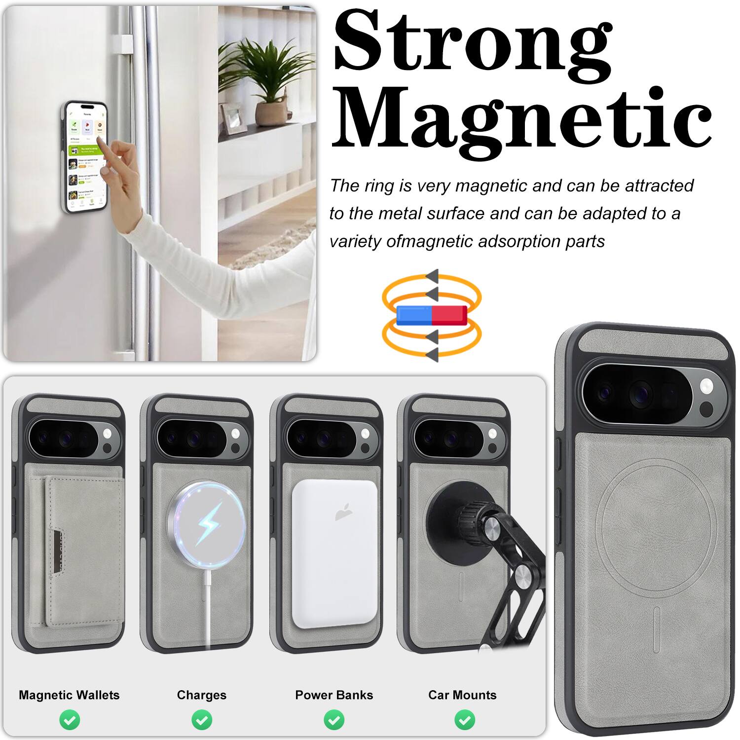 Strong Magnetic

The ring is very magnetic and can be attracted to the metal surface and can be adapted to a variety of magnetic adsorption parts

Magnetic Wallets
Charges
Power Banks
Car Mounts