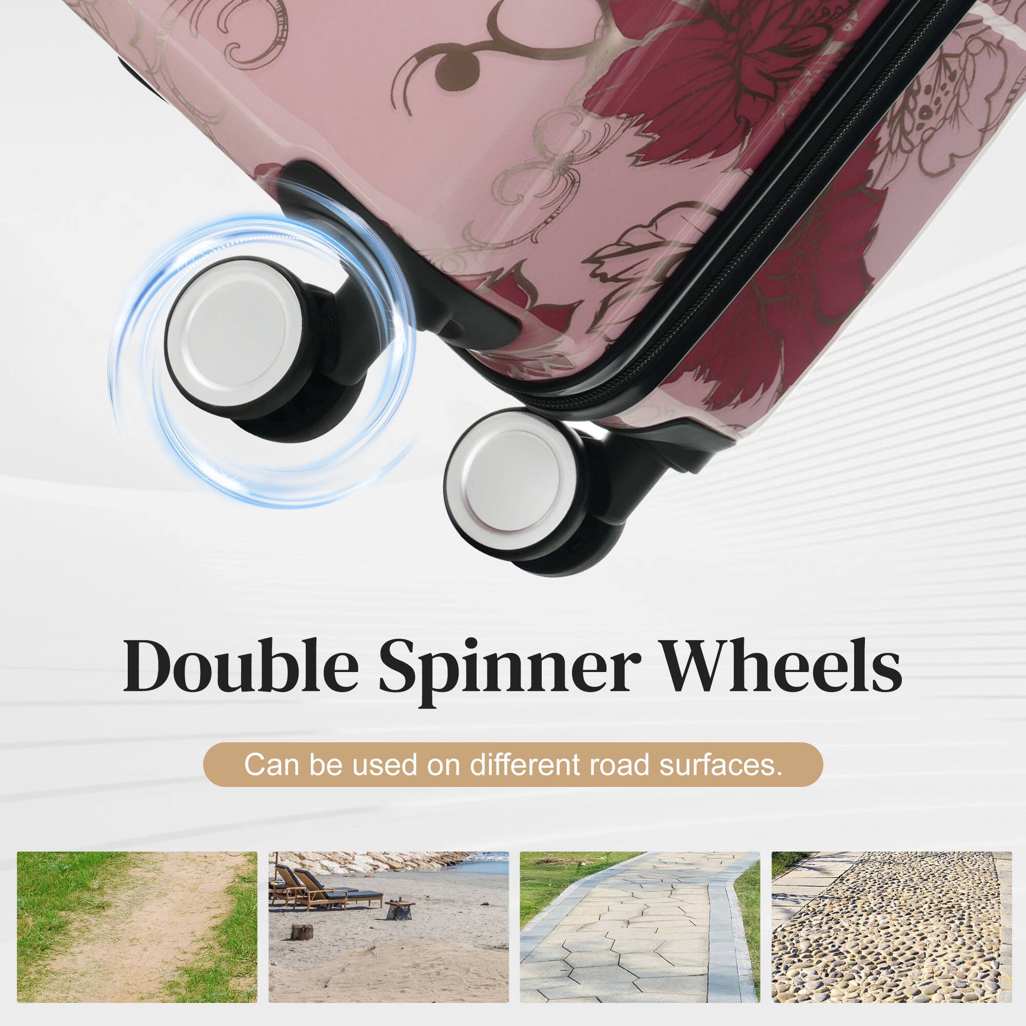 Double Spinner Wheels  
Can be used on different road surfaces.
