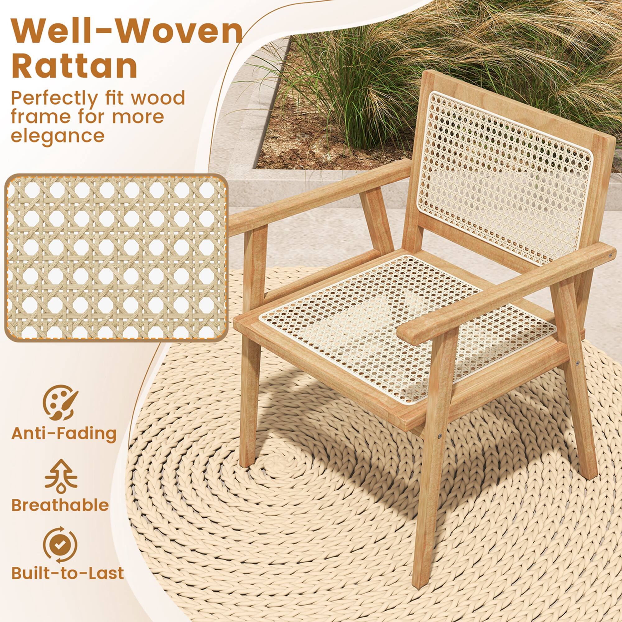 Well-Woven Rattan Perfectly fit wood frame for more elegance Anti-Fading Breathable Built-to-Last