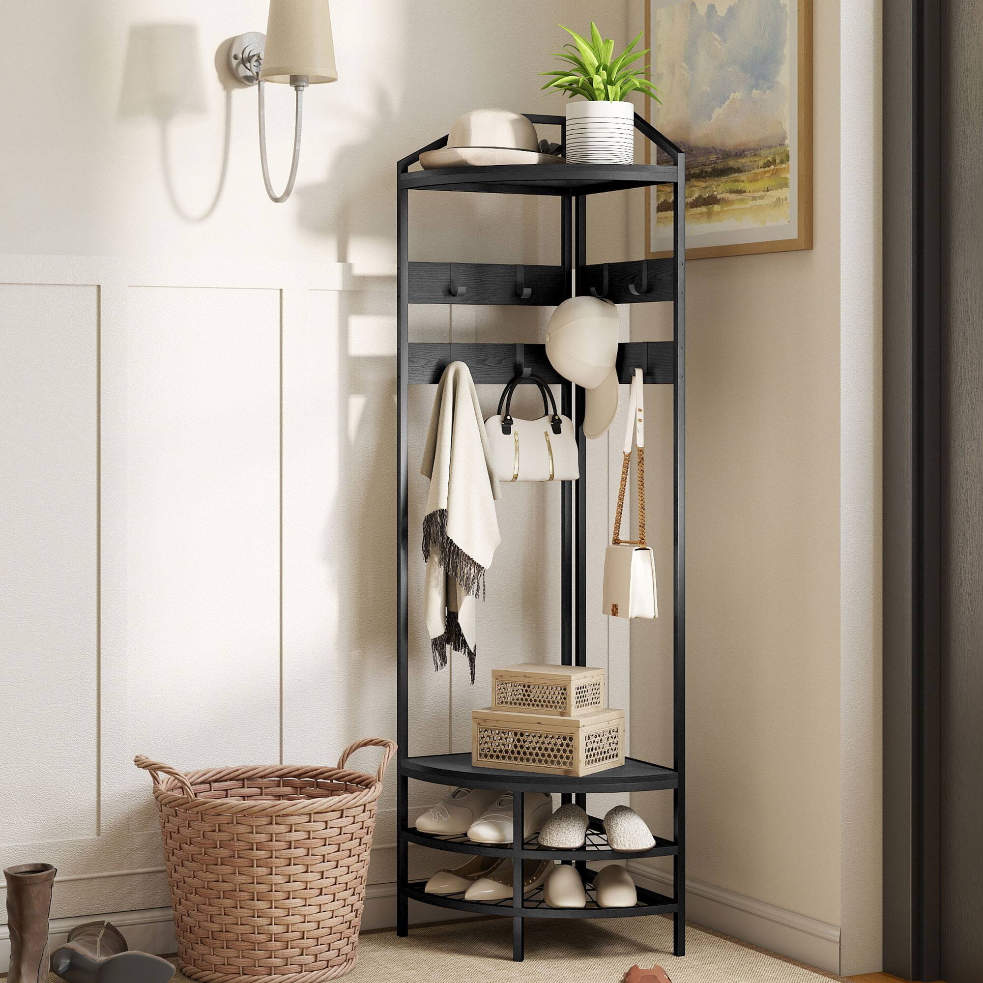 Alt View 1. Homcom - Hall Tree, Industrial 4-Tier Coat Rack with Shoe Storage - Black.