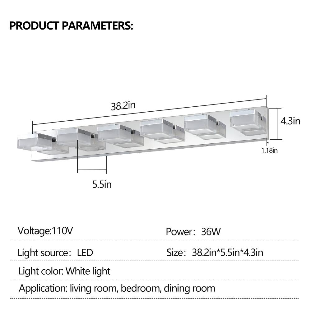 PRODUCT PARAMETERS:

- Voltage: 110V
- Power: 36W
- Light source: LED
- Light color: White light
- Application: living room, bedroom, dining room

Size: 38.2in*5.5in*4.3in