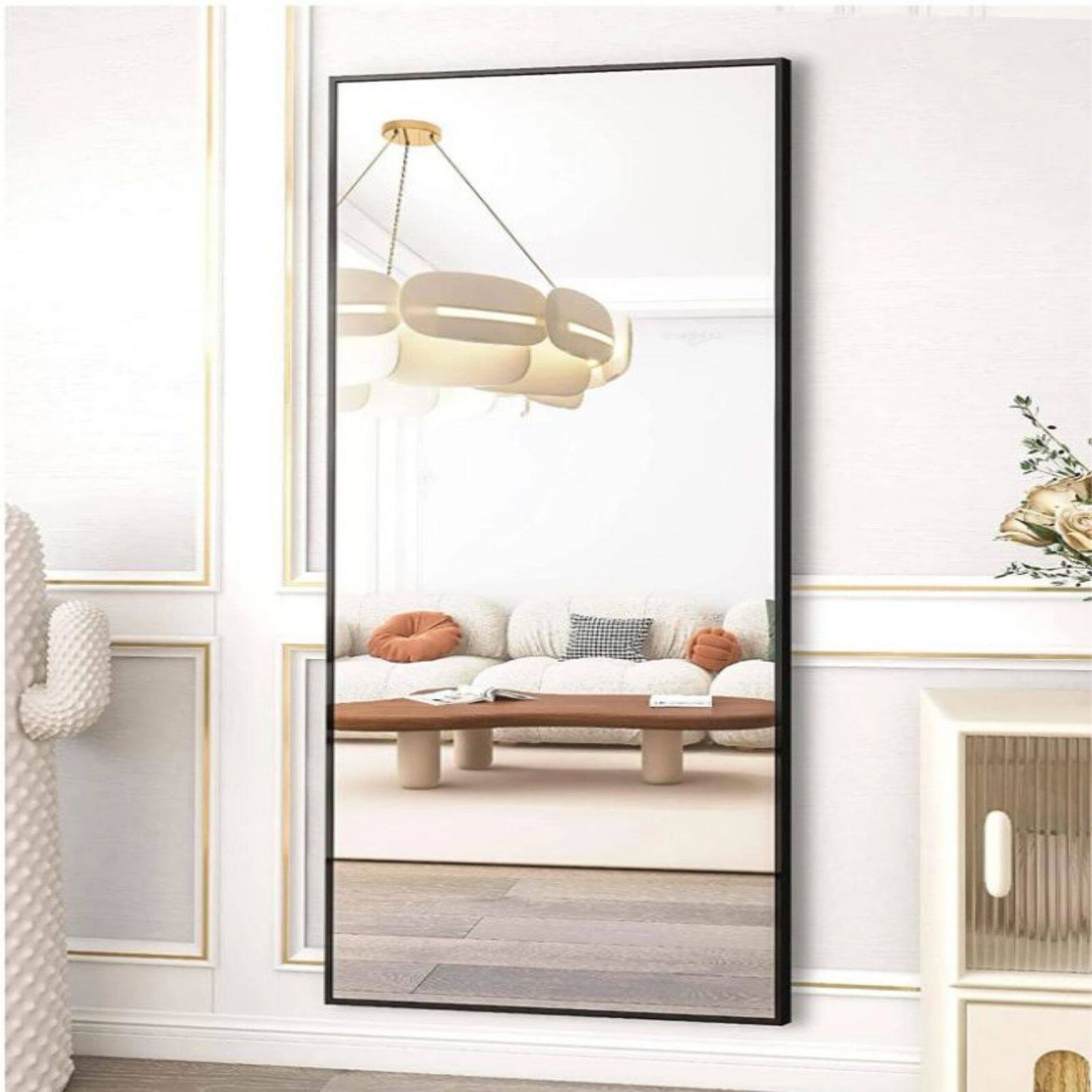 Alt View 1. HOMLUX - Full Length Rectangle Floor Mirror Black Aluminum Frame Free Standing Wall Mount for Bedroom Entryway.