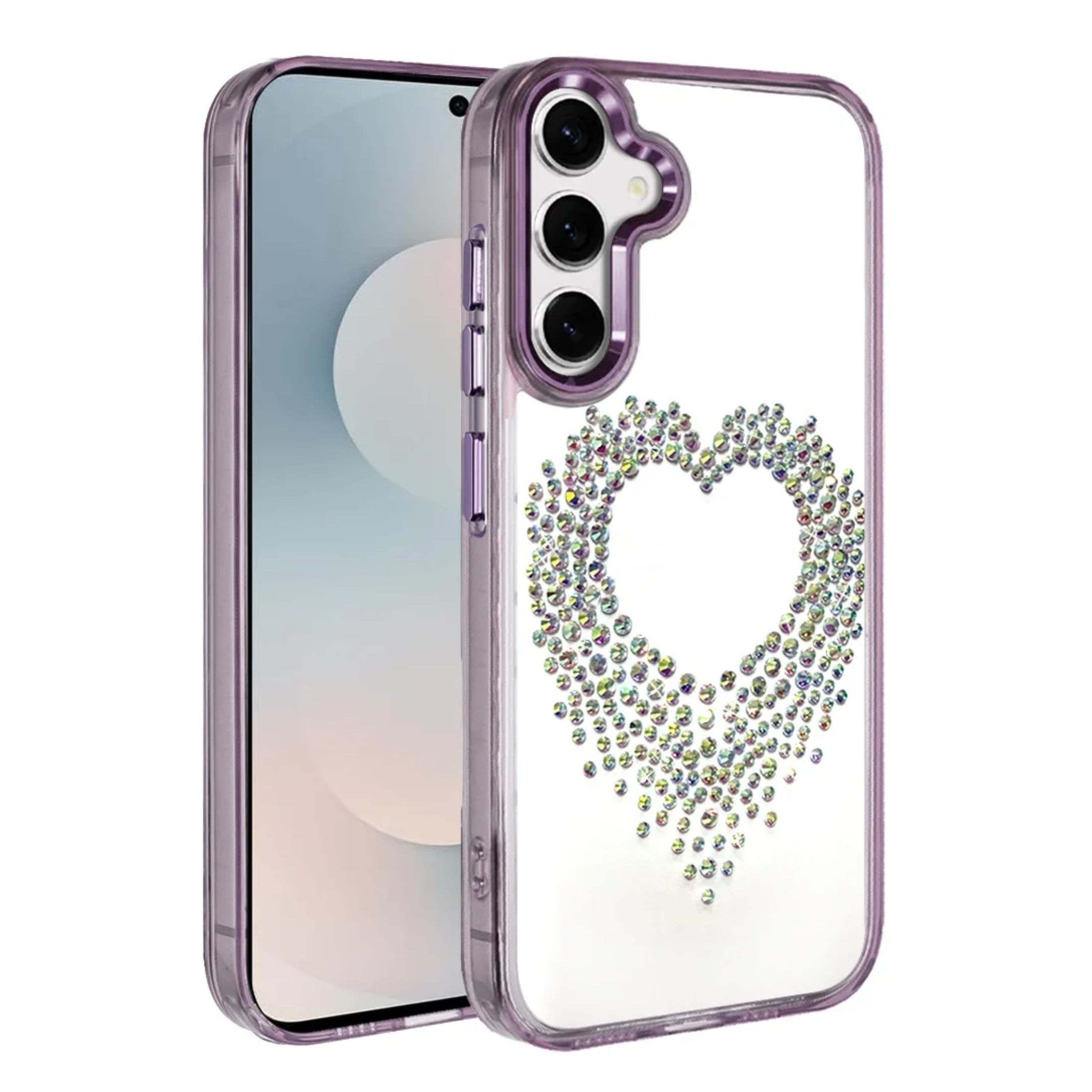 Kitcheniva - Heart Shaped Rhinestones On Clear Phone Case With Tempered Glass For Samsung Galaxy S25 FE - Purple price history on PriceWatchPro