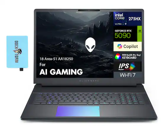 intel CORE 275HX ULTRA 9 DOCK TORM 18 Area-51 AA18250 For AI GAMING GEFORCE RTX 5090 Copilot RGB Backlit (Per Key) KEYBOARD IPS SuperCLEAR Wi-Fi 7 ALIENWARE