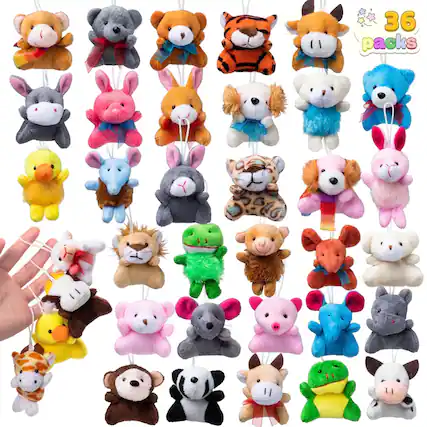 Front. Joyfy - 36Pcs Kids Mini Plush Animal Toy Set Bulk Stuffed Keychain Party Favors Decoration Toys Carnival Prizes Birthday Gift.