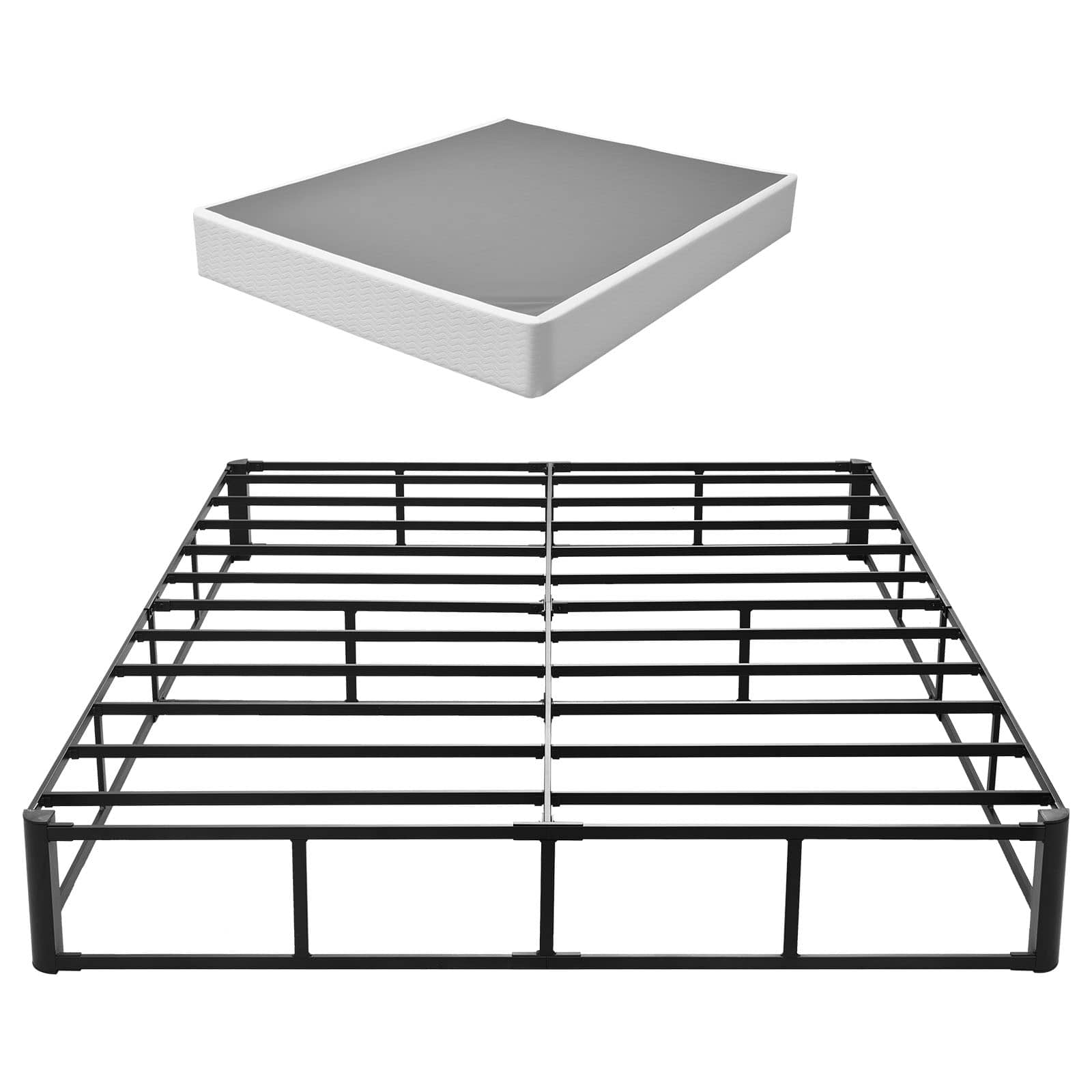 VEVOR - Box Spring, Queen Size Bed Frame with Washable Fabric Cloth, Heavy Duty Metal Frame for Queen Bed - Black